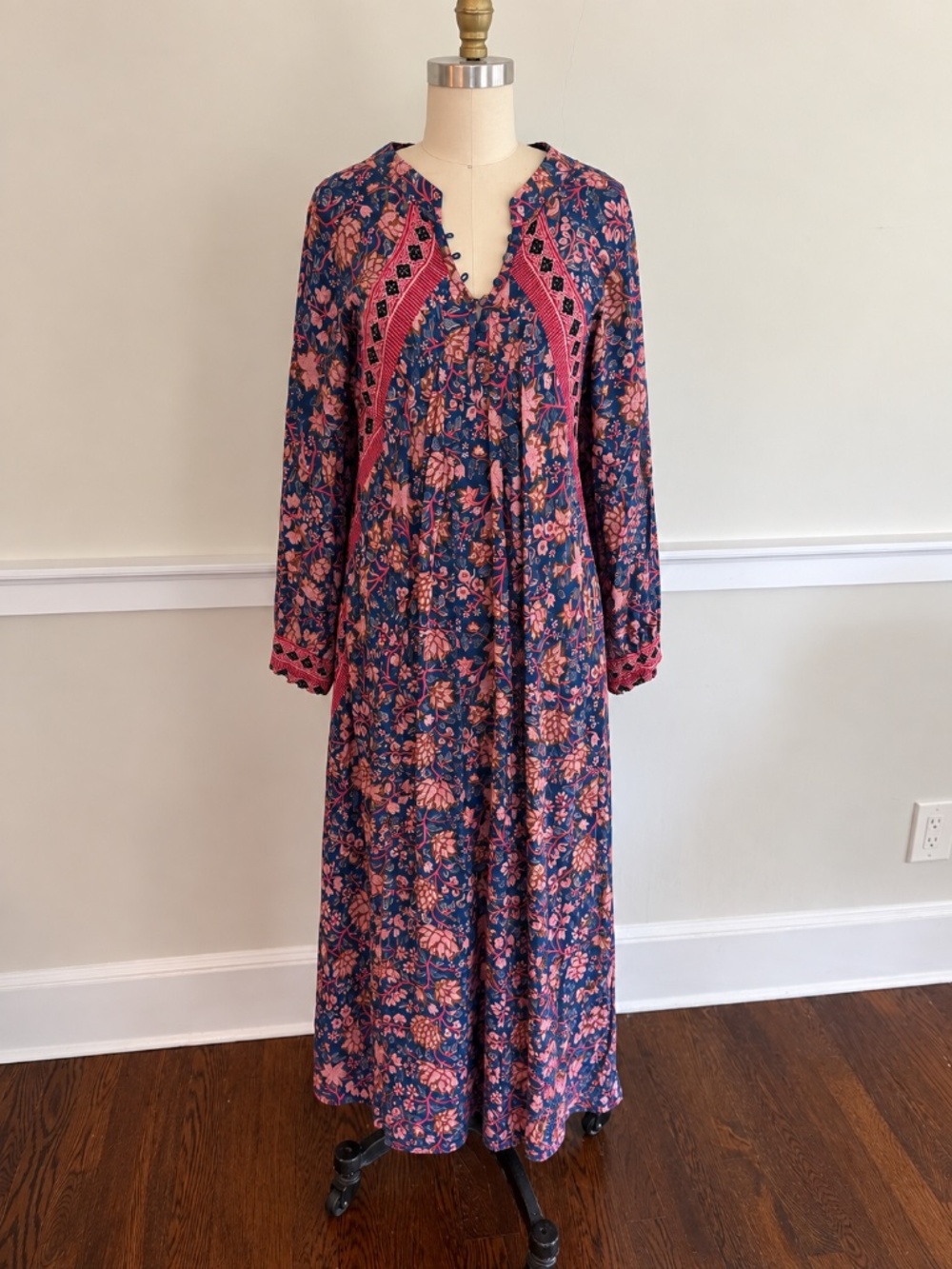 Natalie Martin Fiore Maxi Dahlia Indigo Floral Rayon Dress Size L